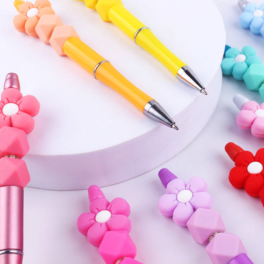 Beadable Pens Handmade Flower Silicone Beaded Ballpoint Pen GuangTian004