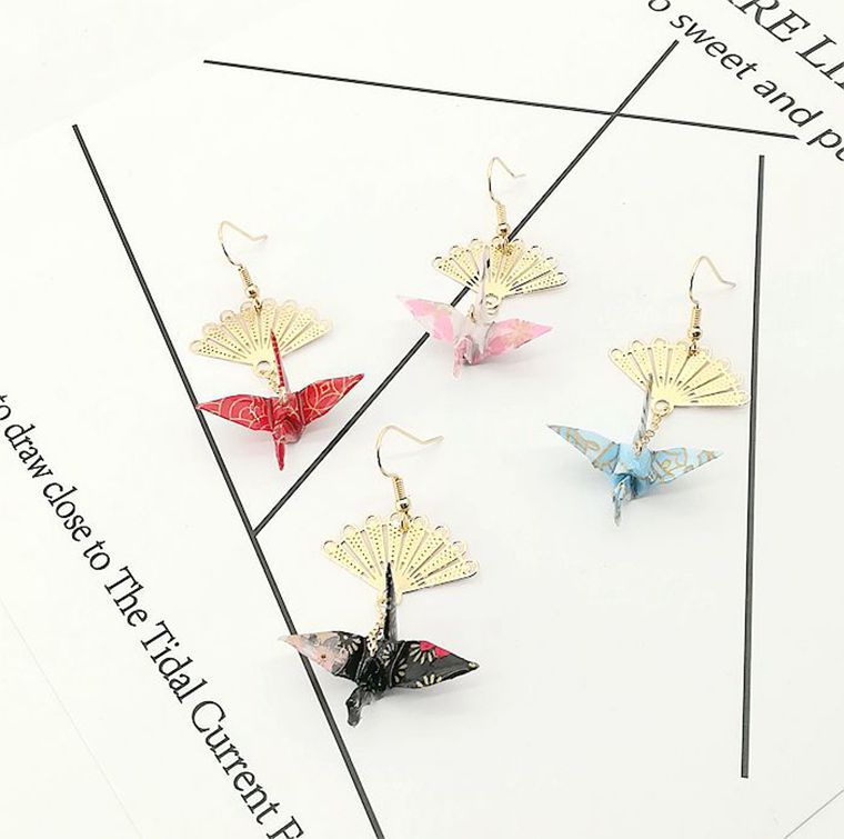 Alloy origami thousand paper crane earrings MIC-MSY007