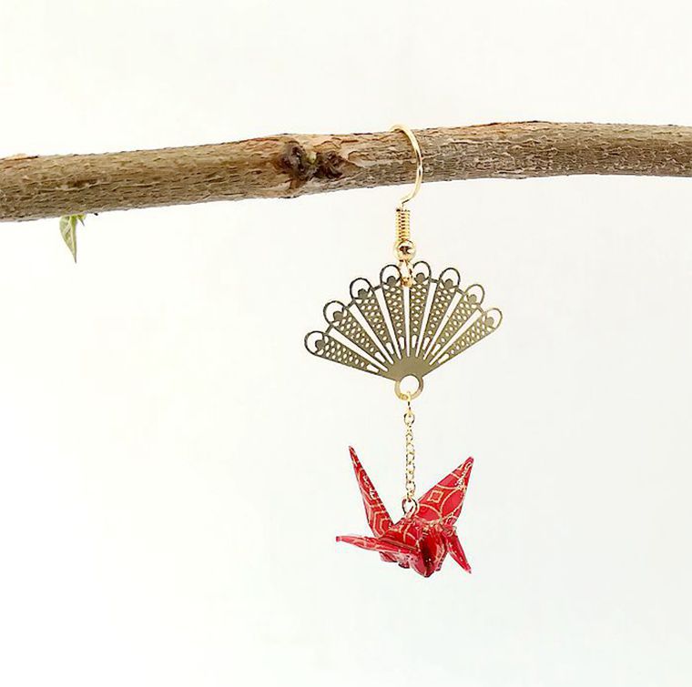 Alloy origami thousand paper crane earrings MIC-MSY007