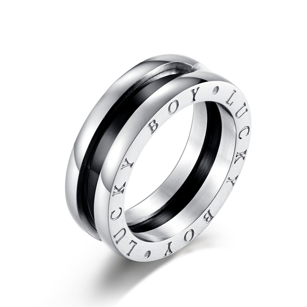 Titanium Steel Imitation Ceramic Couple Ring  Minimum order quantity ≥ 2 MIC-QianF006