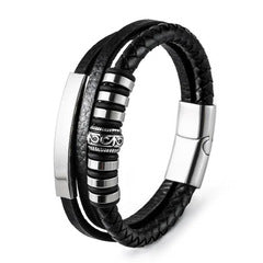 Bracelet Stainless Steel Genuine Leather Woven Multilayer OuSD004