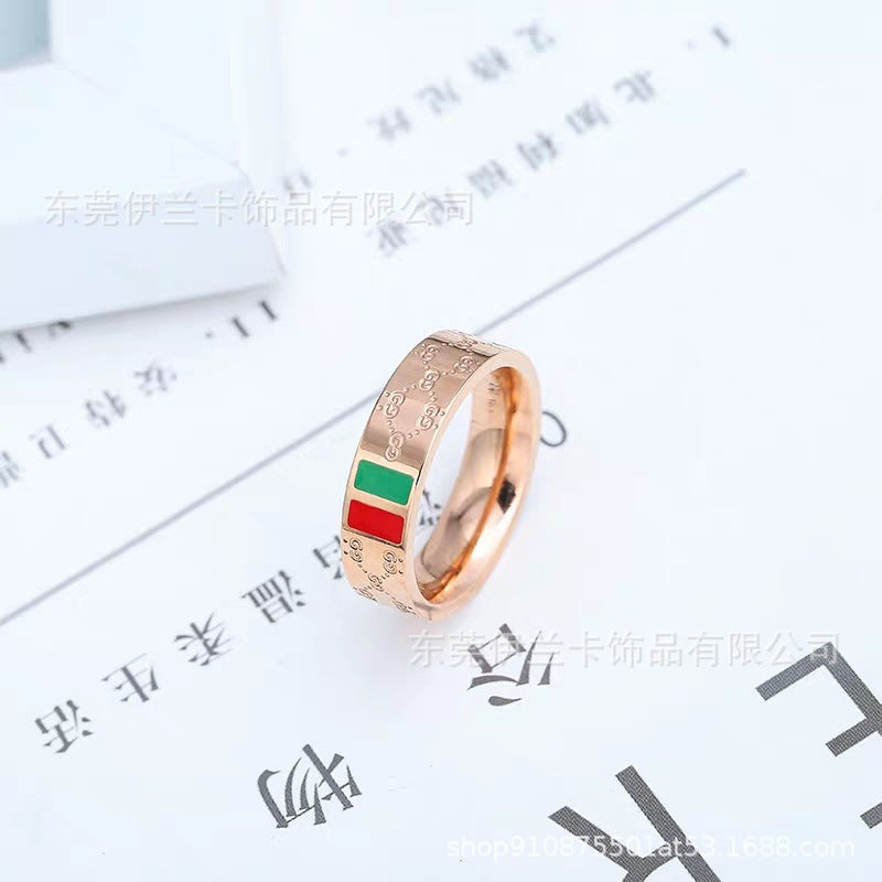 Rings Stainless Steel G Home Red and Green Two-tone Ring Fashion Retro YLK001