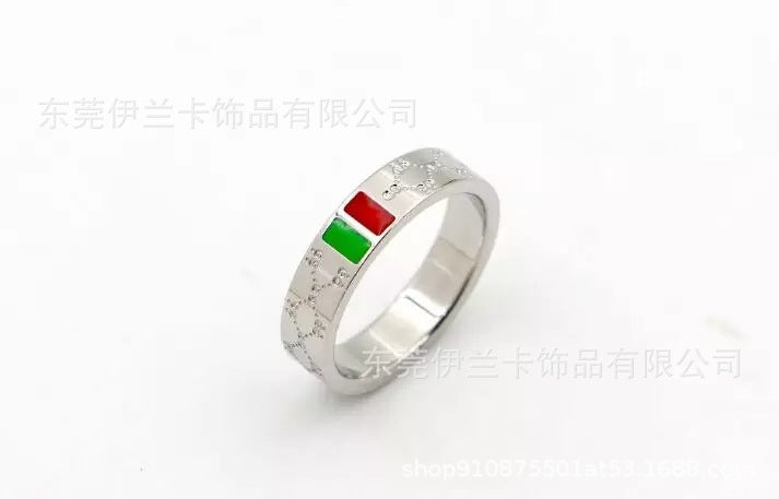 Rings Stainless Steel G Home Red and Green Two-tone Ring Fashion Retro YLK001