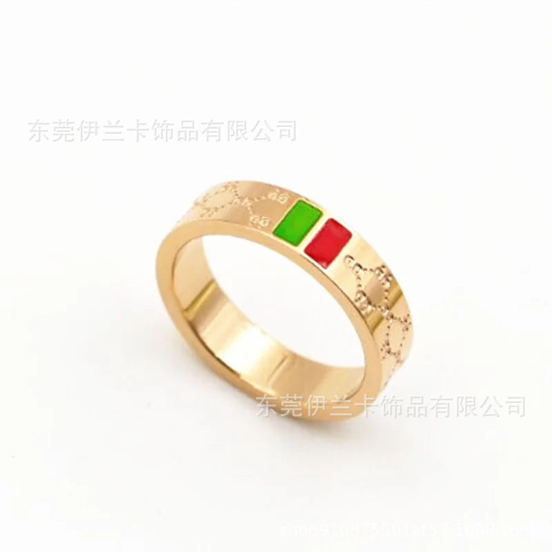 Rings Stainless Steel G Home Red and Green Two-tone Ring Fashion Retro YLK001