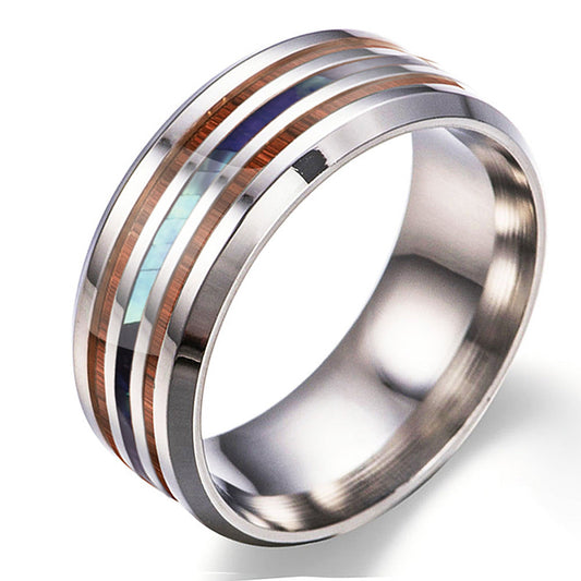 Rings Stainless Steel Opal Wood Grain Three Line Stripes Minimo de compra 2 HuH007