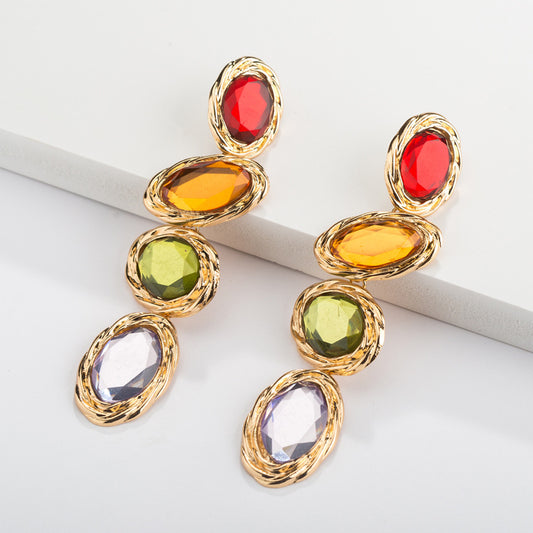 Alloy Multicolor Gem Earrings (Minimo de compra 3) MIC-YiD011