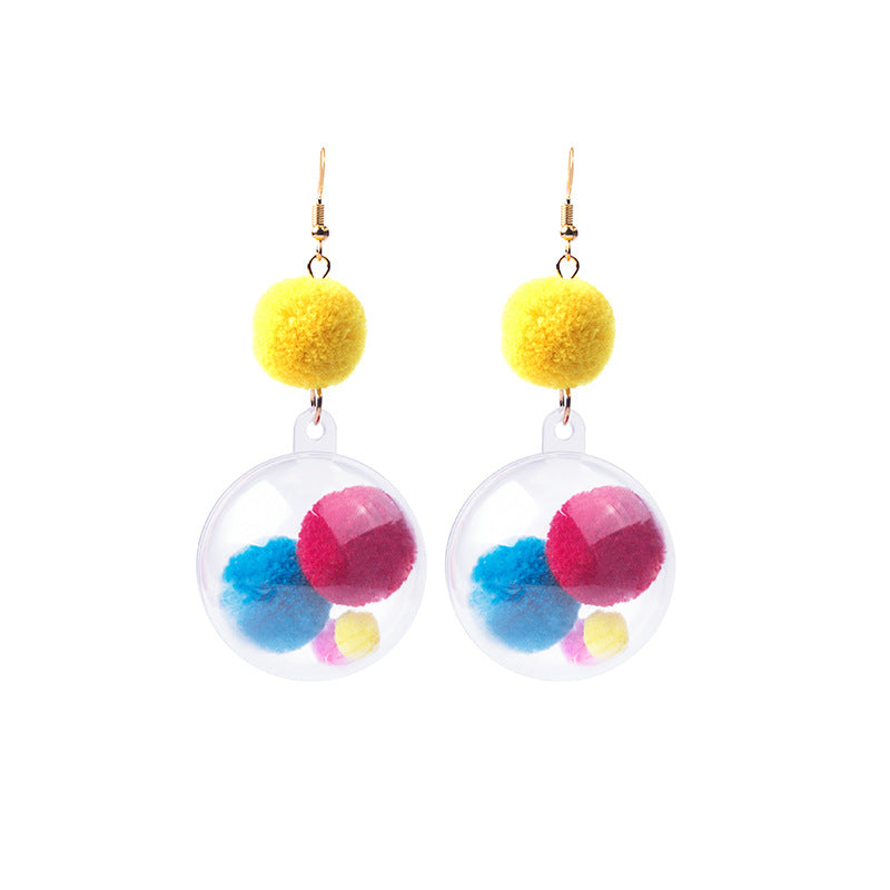 Alloy transparent ball colored hair ball earrings MIC-MDD118