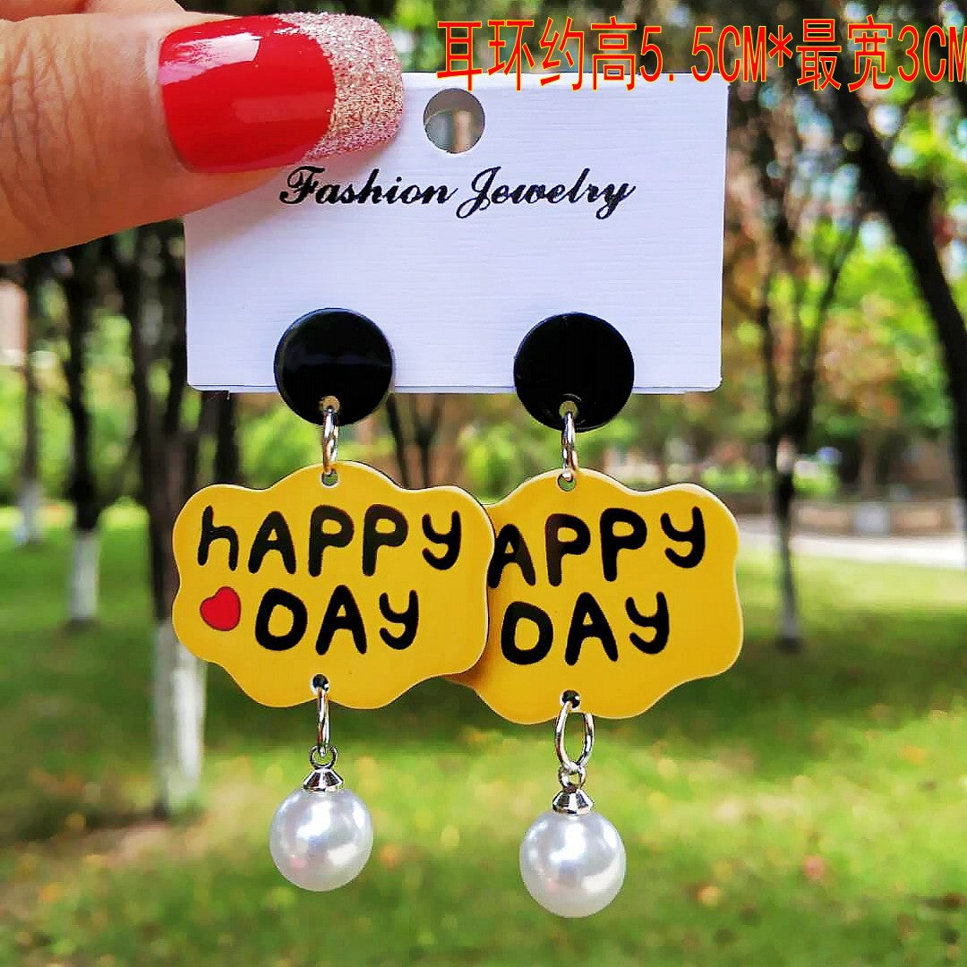 Acrylic smiley face letter earrings MIC-HanS004