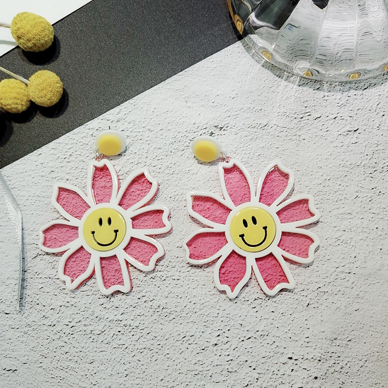 Acrylic Flower Smiling Face Earrings MIC-ChouD010