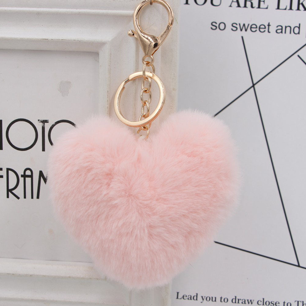 Imitation Rex Rabbit Fur Heart Shaped Hair Ball Keychain MIC-Zuge025