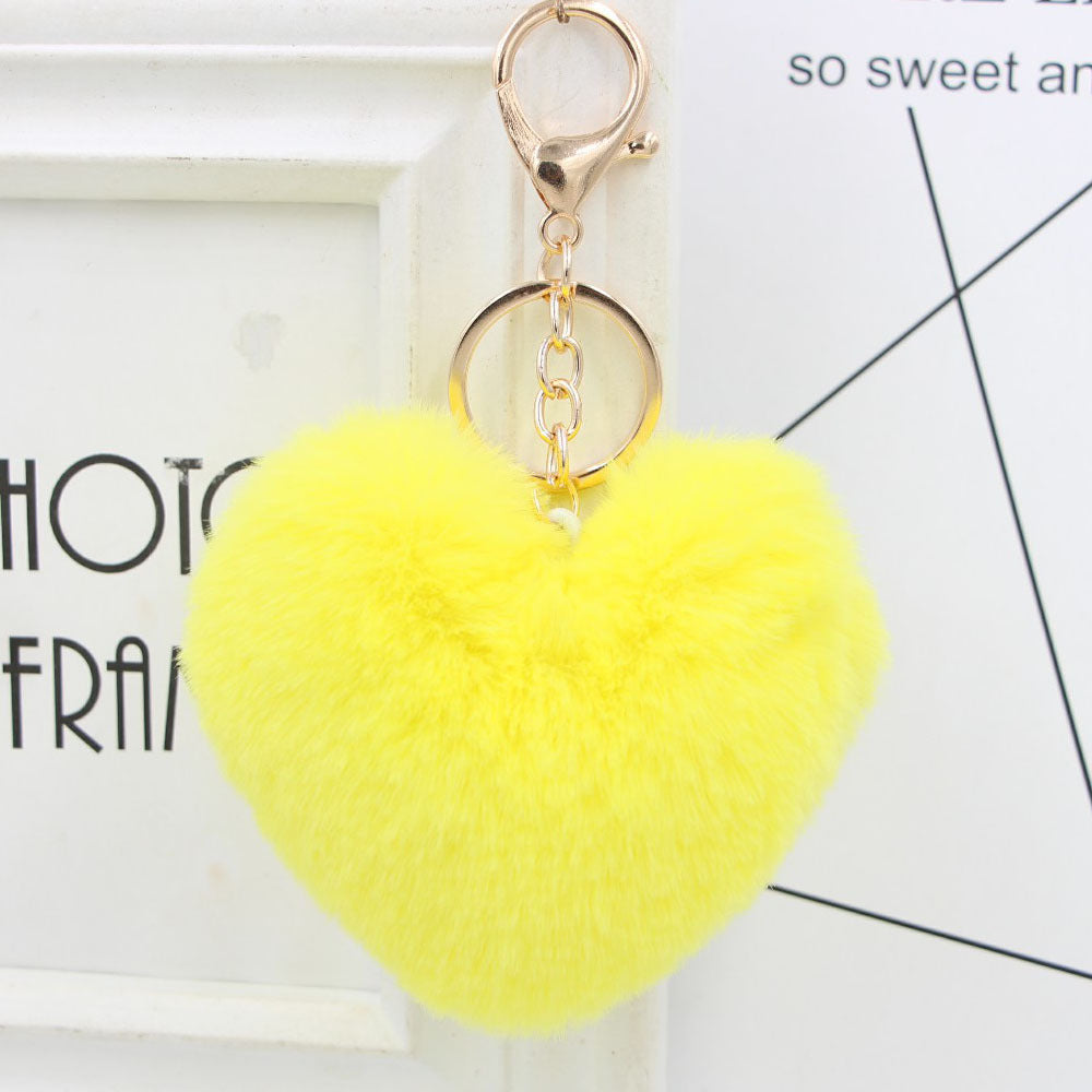 Imitation Rex Rabbit Fur Heart Shaped Hair Ball Keychain MIC-Zuge025