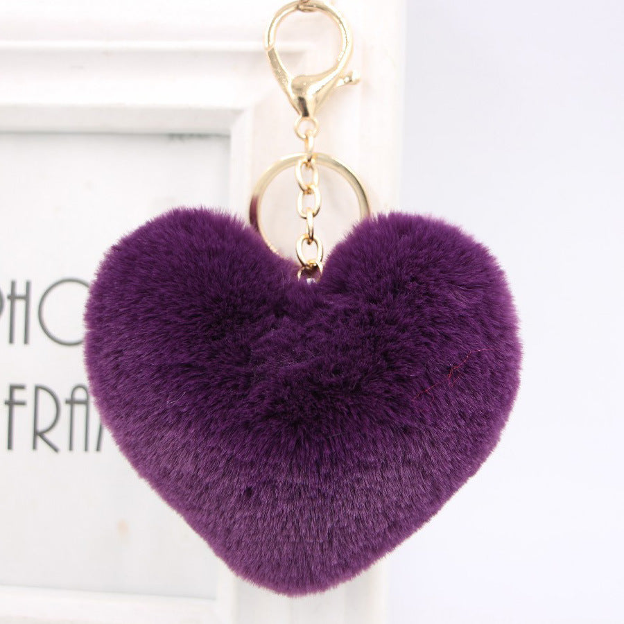 Imitation Rex Rabbit Fur Heart Shaped Hair Ball Keychain MIC-Zuge025