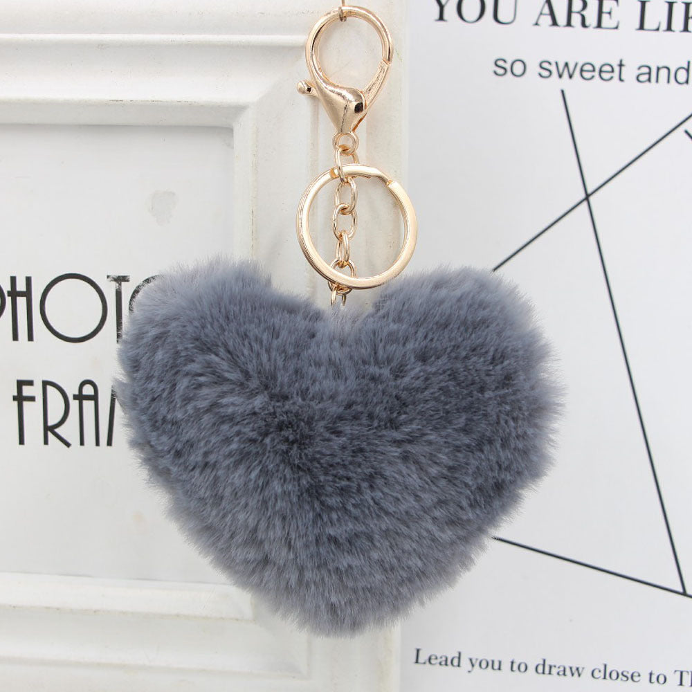 Imitation Rex Rabbit Fur Heart Shaped Hair Ball Keychain MIC-Zuge025