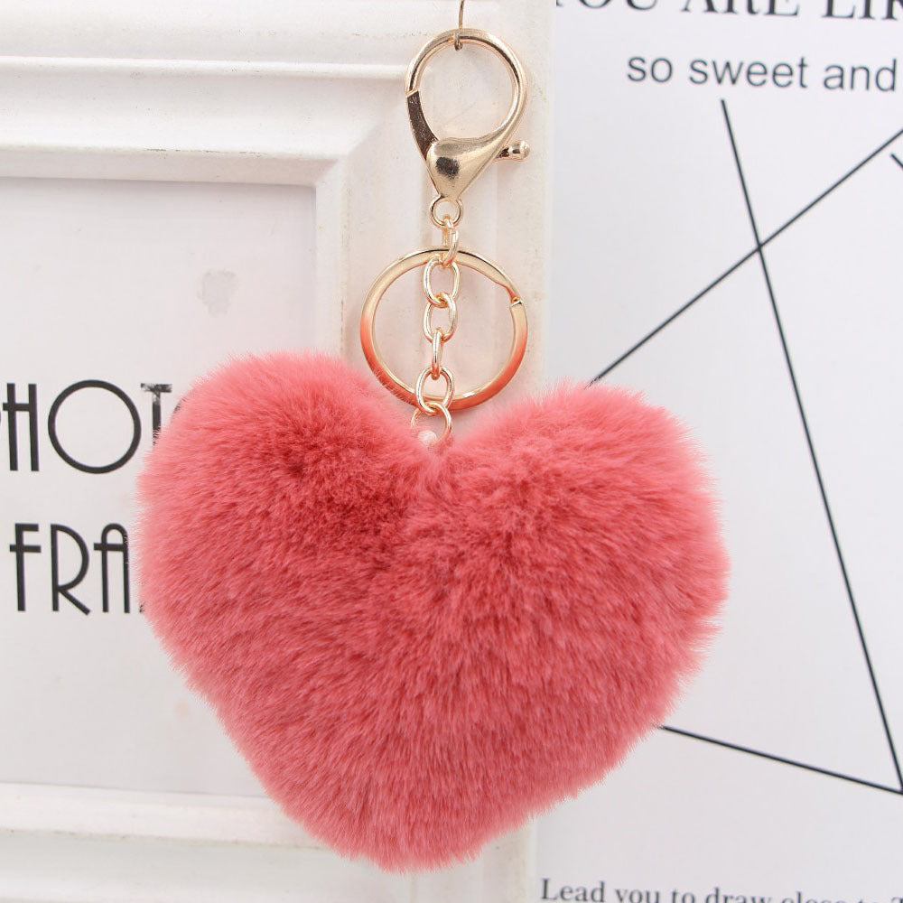 Imitation Rex Rabbit Fur Heart Shaped Hair Ball Keychain MIC-Zuge025