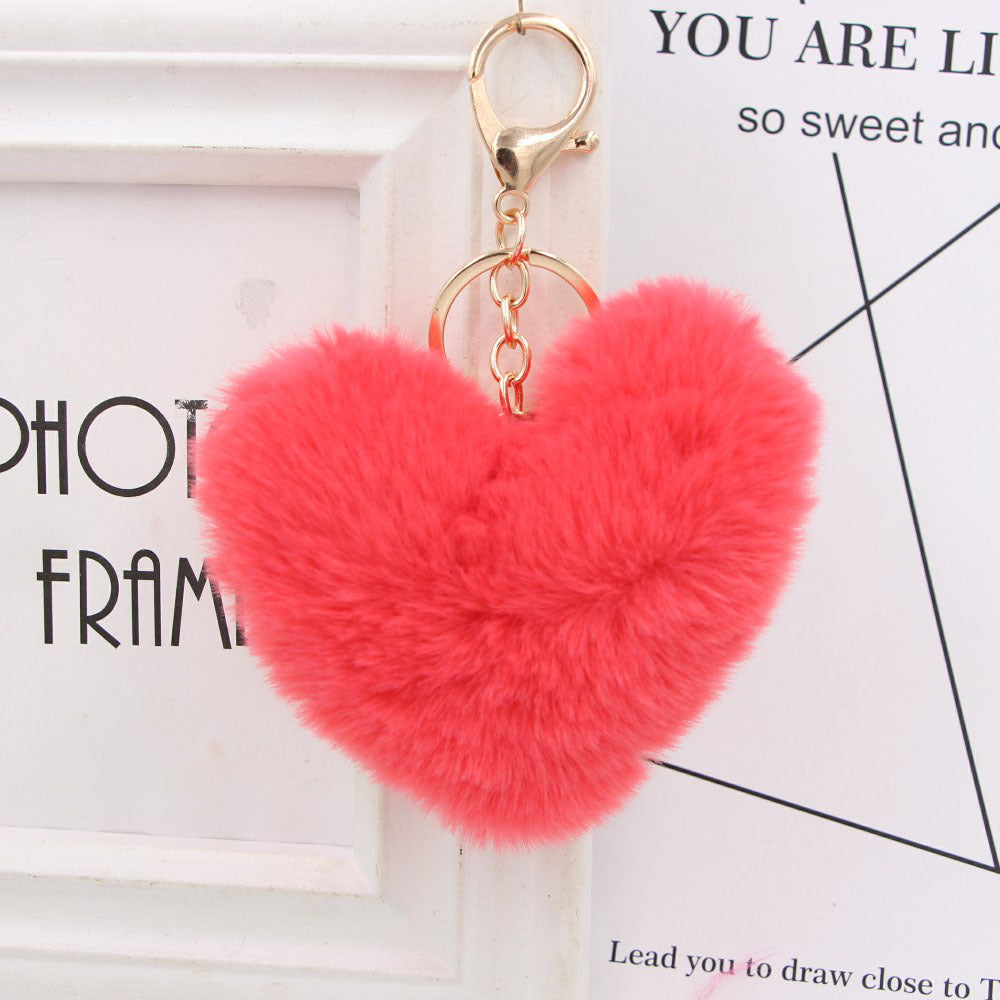 Imitation Rex Rabbit Fur Heart Shaped Hair Ball Keychain MIC-Zuge025