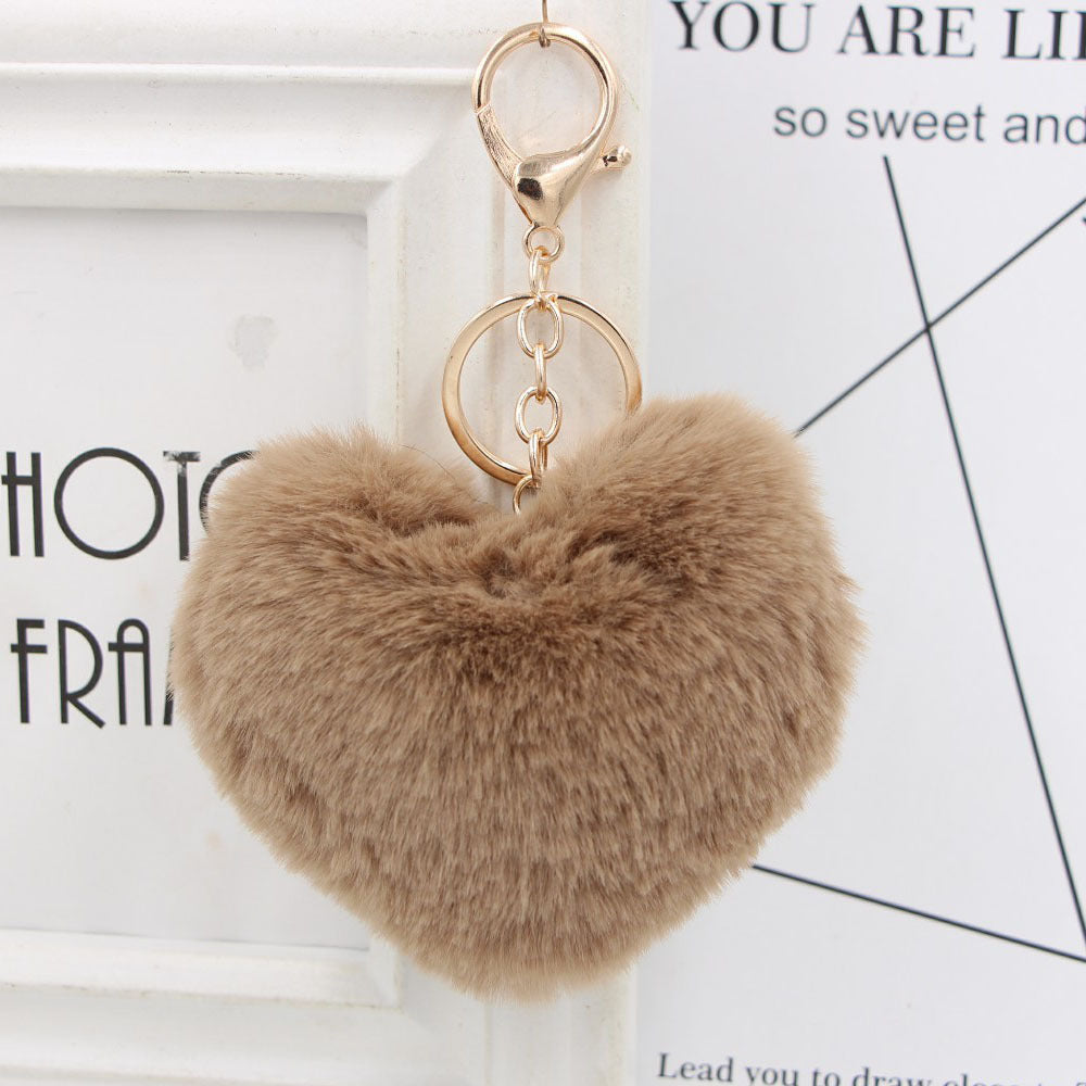 Imitation Rex Rabbit Fur Heart Shaped Hair Ball Keychain MIC-Zuge025