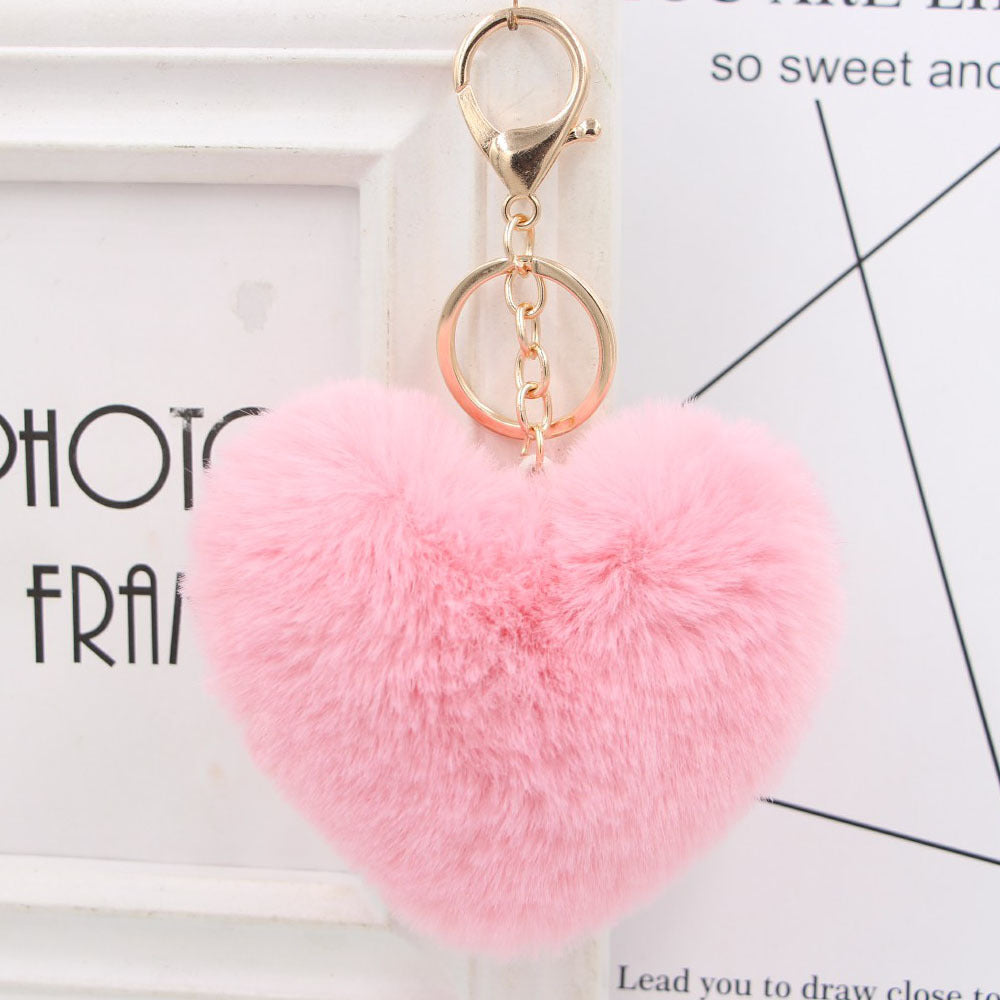 Imitation Rex Rabbit Fur Heart Shaped Hair Ball Keychain MIC-Zuge025