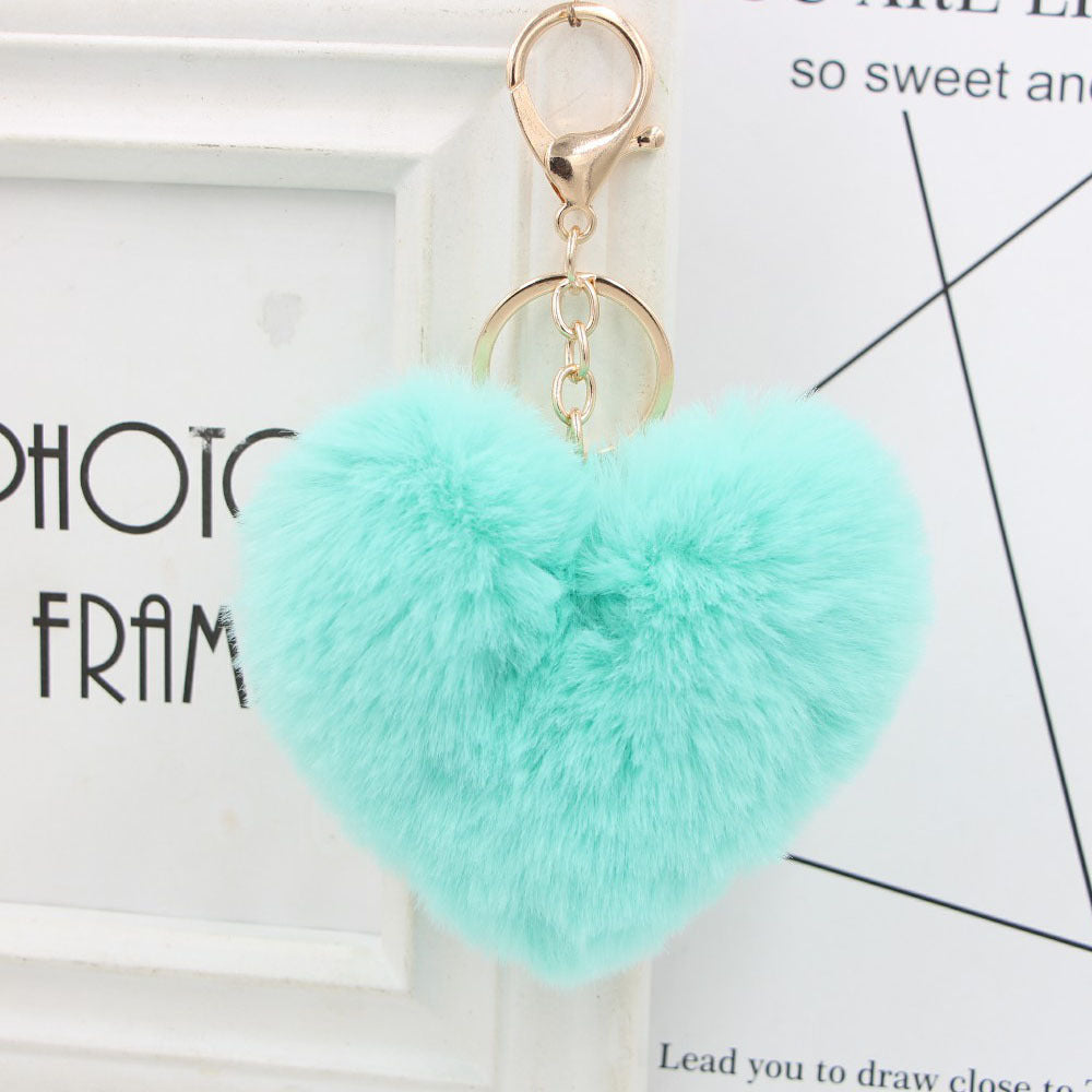 Imitation Rex Rabbit Fur Heart Shaped Hair Ball Keychain MIC-Zuge025