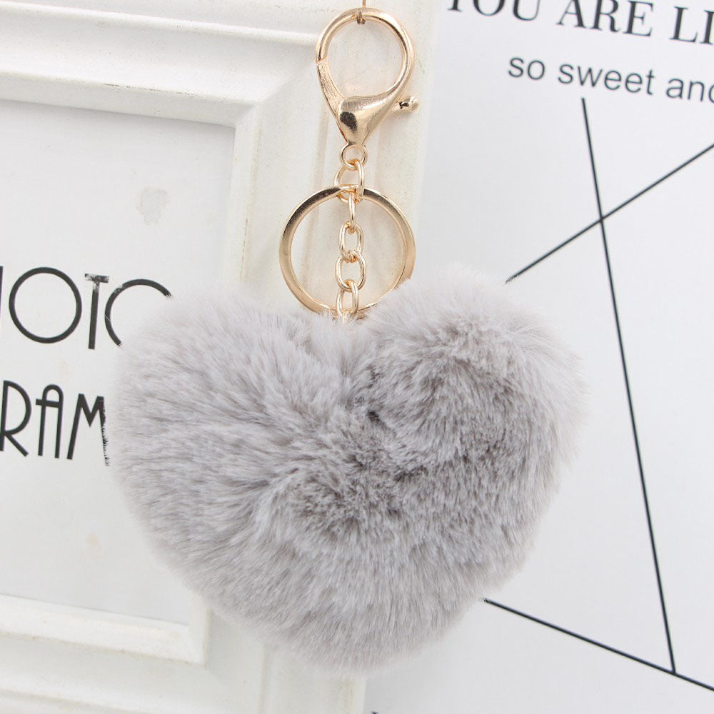 Imitation Rex Rabbit Fur Heart Shaped Hair Ball Keychain MIC-Zuge025