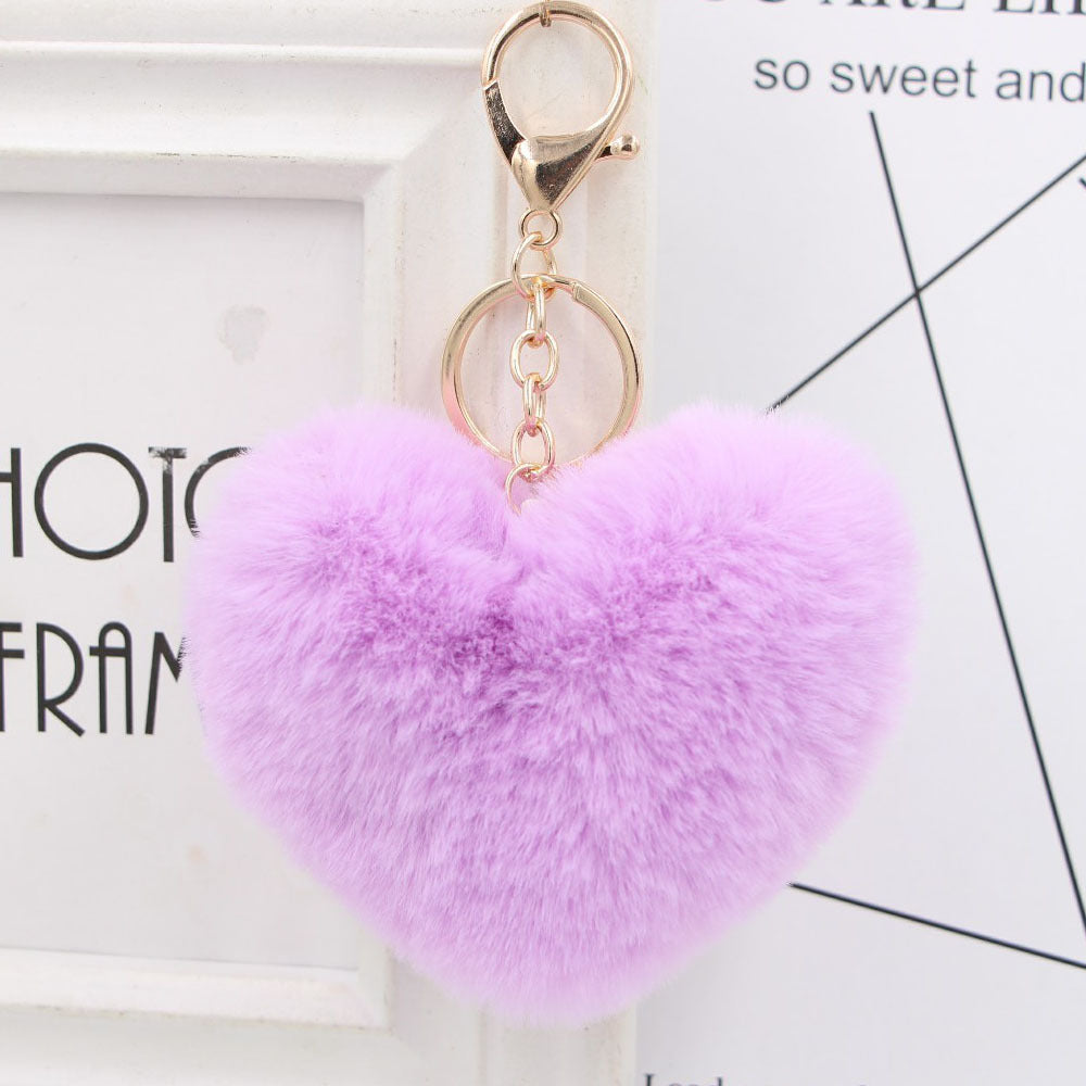 Imitation Rex Rabbit Fur Heart Shaped Hair Ball Keychain MIC-Zuge025