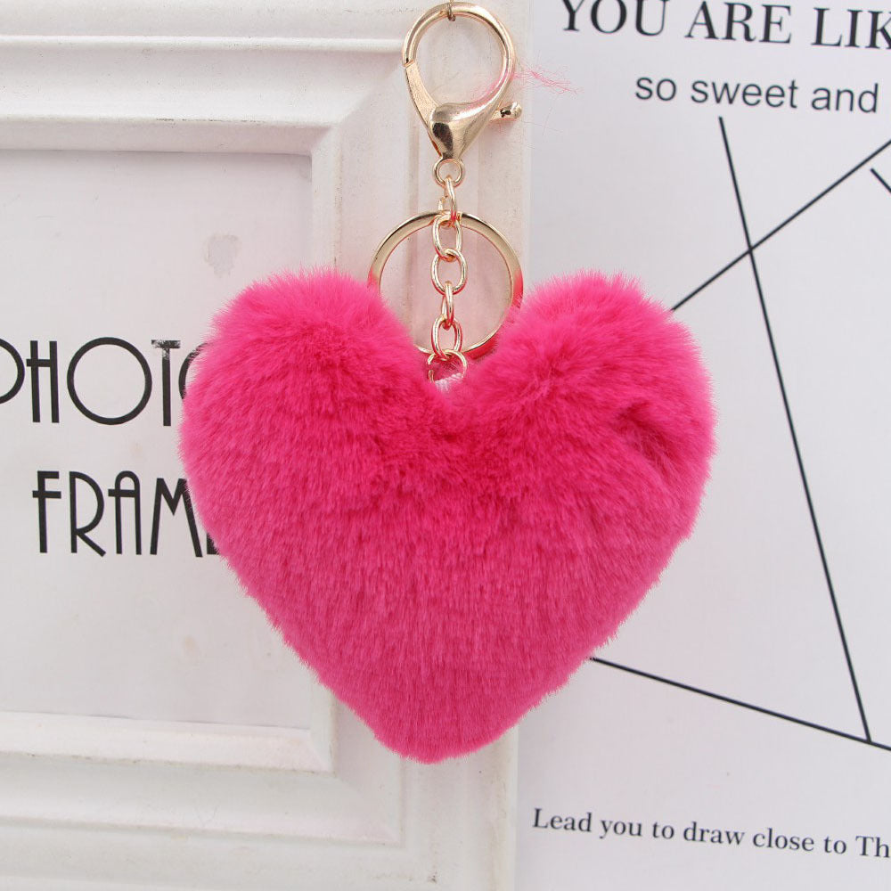 Imitation Rex Rabbit Fur Heart Shaped Hair Ball Keychain MIC-Zuge025