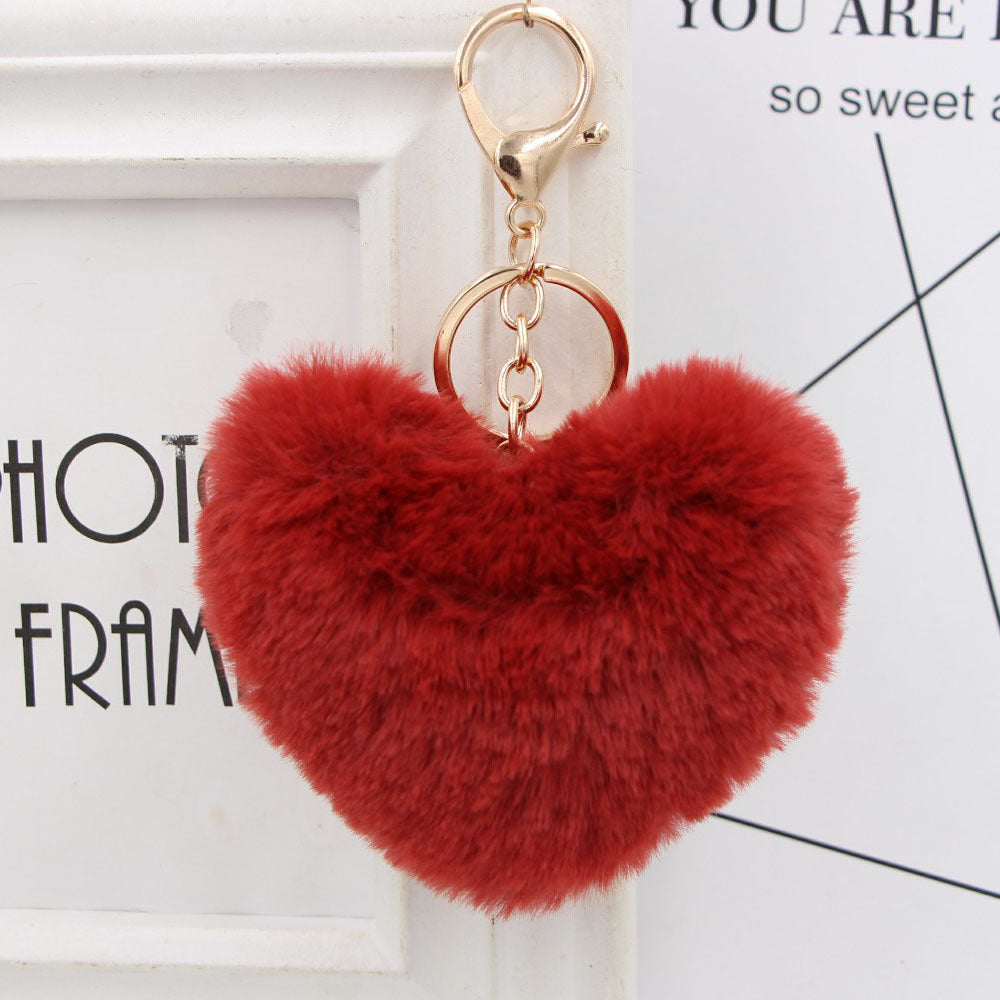 Imitation Rex Rabbit Fur Heart Shaped Hair Ball Keychain MIC-Zuge025