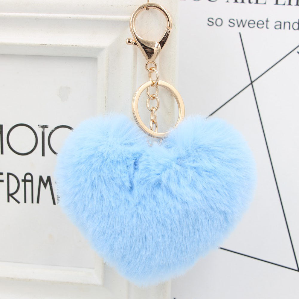 Imitation Rex Rabbit Fur Heart Shaped Hair Ball Keychain MIC-Zuge025