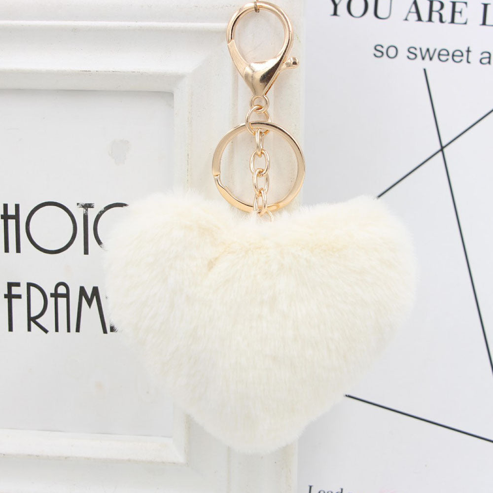 Imitation Rex Rabbit Fur Heart Shaped Hair Ball Keychain MIC-Zuge025