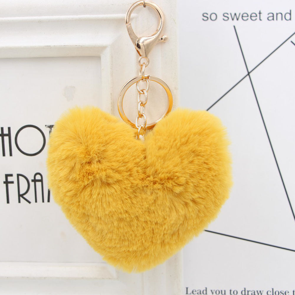 Imitation Rex Rabbit Fur Heart Shaped Hair Ball Keychain MIC-Zuge025