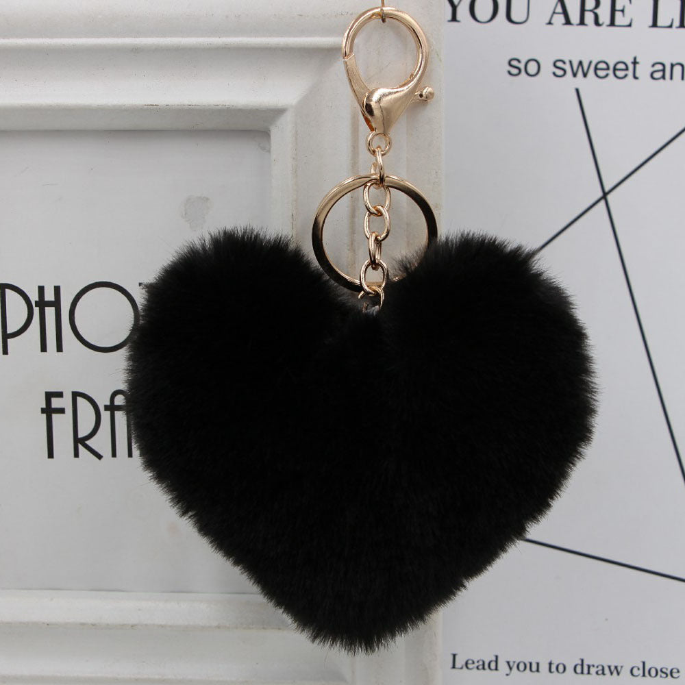 Imitation Rex Rabbit Fur Heart Shaped Hair Ball Keychain MIC-Zuge025