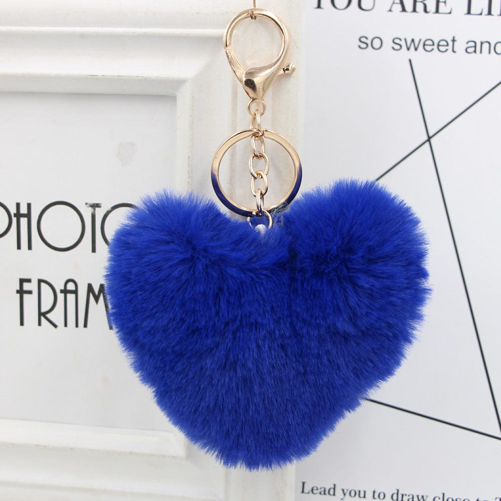 Imitation Rex Rabbit Fur Heart Shaped Hair Ball Keychain MIC-Zuge025