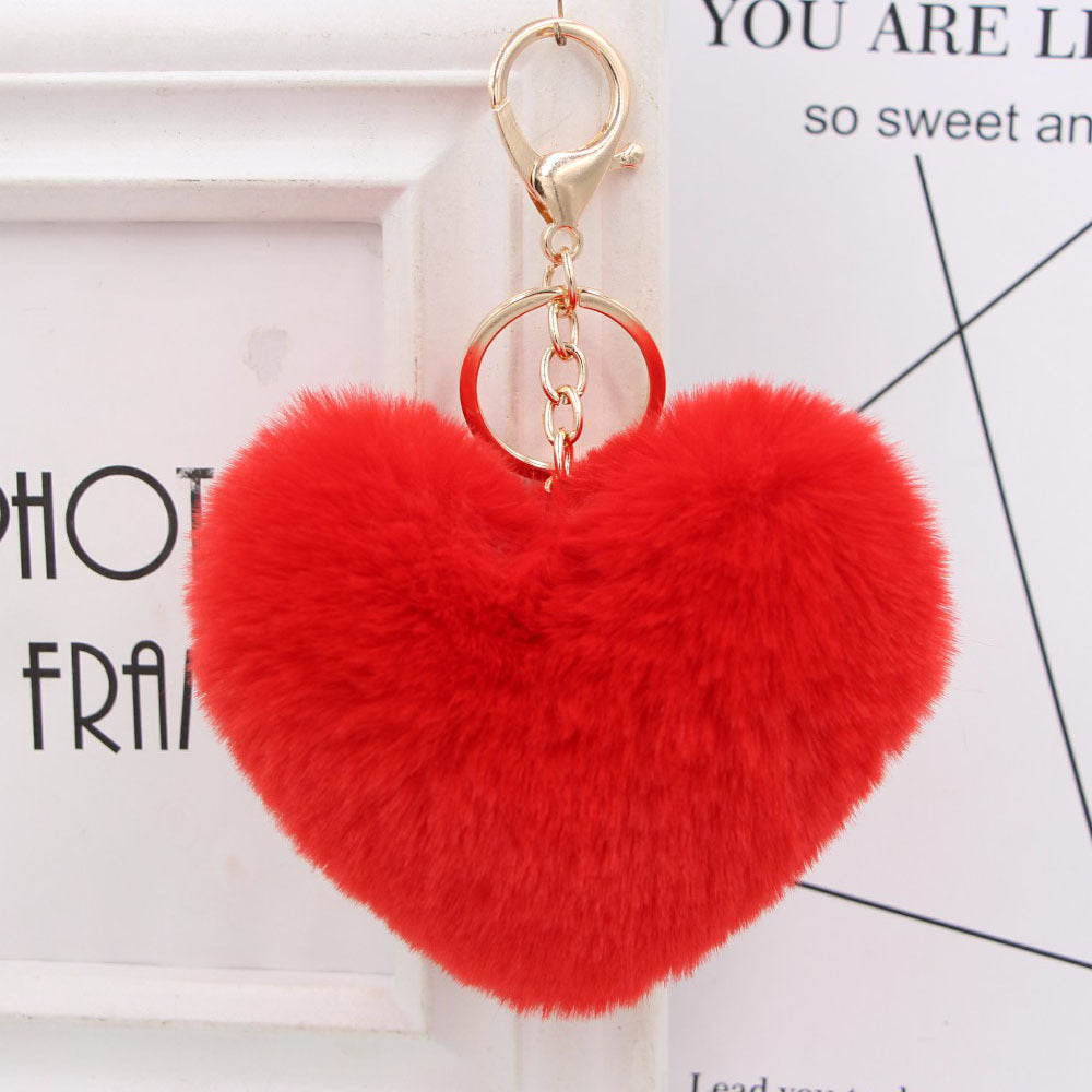 Imitation Rex Rabbit Fur Heart Shaped Hair Ball Keychain MIC-Zuge025