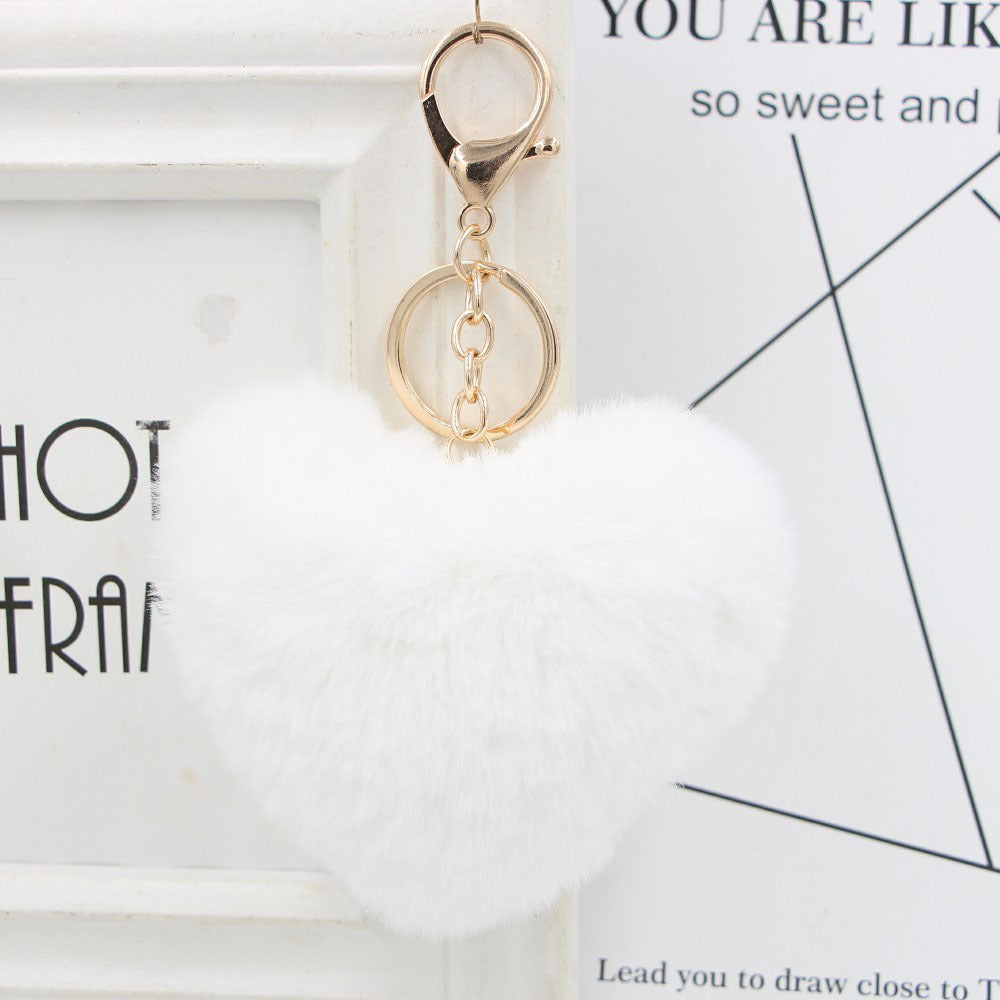 Imitation Rex Rabbit Fur Heart Shaped Hair Ball Keychain MIC-Zuge025