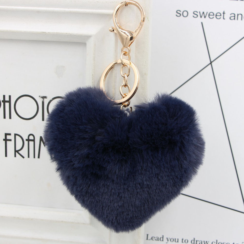 Imitation Rex Rabbit Fur Heart Shaped Hair Ball Keychain MIC-Zuge025