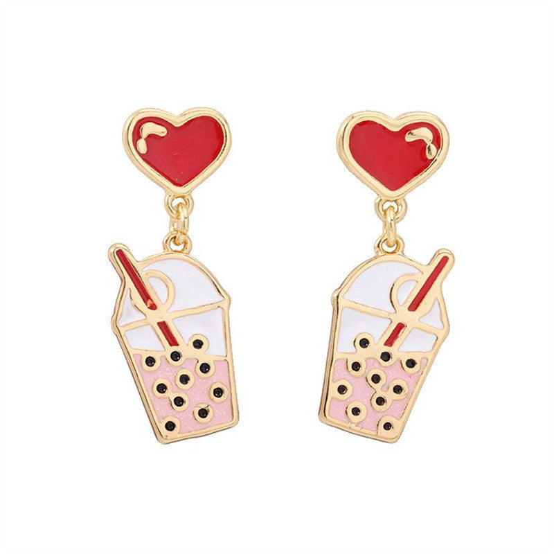 Alloy Pearl Milk Tea Earrings MIC-RMM011