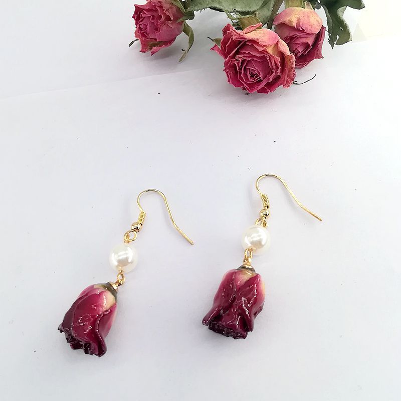 Alloy Rose Dried Flower Pearl Earrings MIC-MSY012