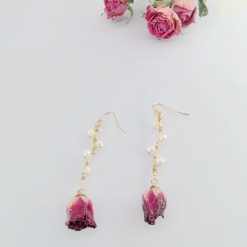 Alloy Rose Dried Flower Pearl Earrings MIC-MSY012