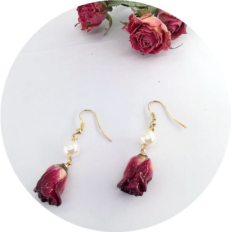 Alloy Rose Dried Flower Pearl Earrings MIC-MSY012