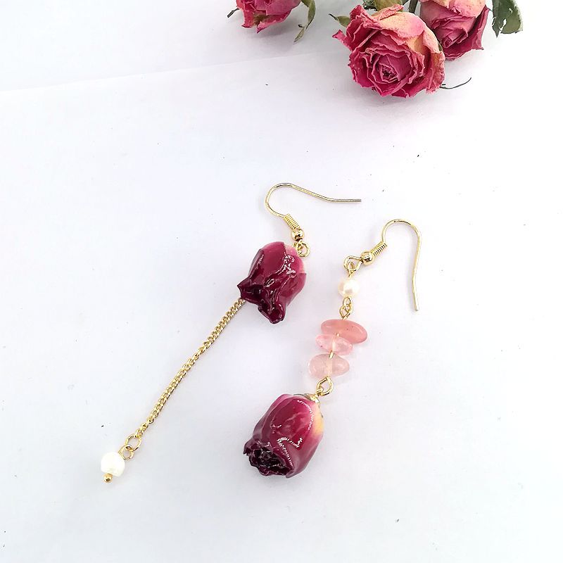 Alloy Rose Dried Flower Pearl Earrings MIC-MSY012