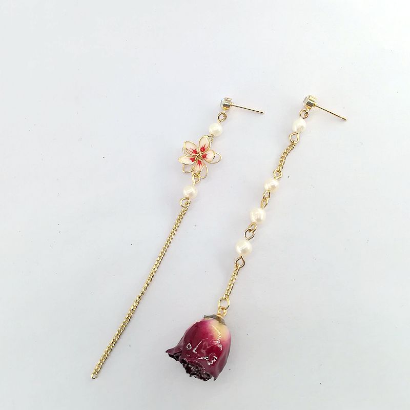 Alloy Rose Dried Flower Pearl Earrings MIC-MSY012