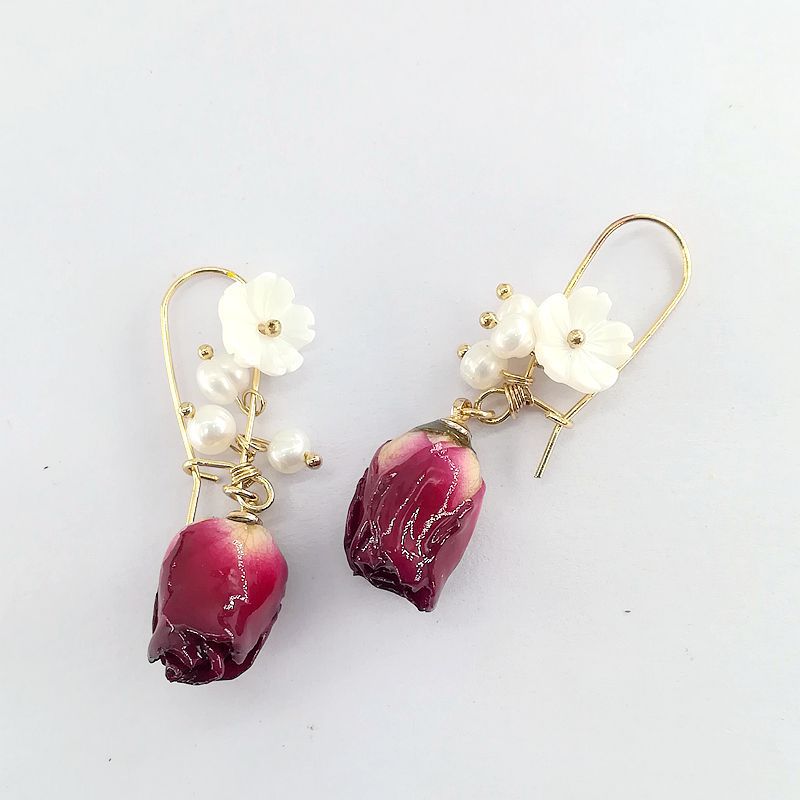 Alloy Rose Dried Flower Pearl Earrings MIC-MSY012