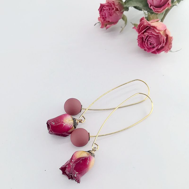 Alloy Rose Dried Flower Pearl Earrings MIC-MSY012