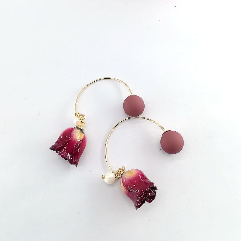 Alloy Rose Dried Flower Pearl Earrings MIC-MSY012