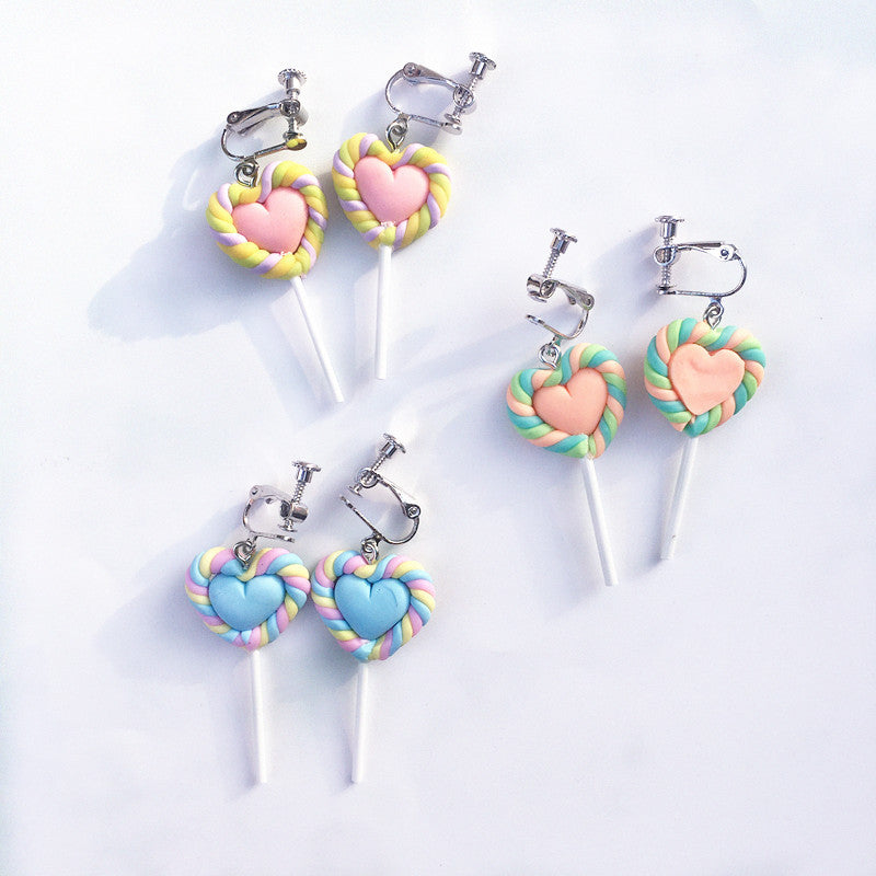 Resin cartoon love lollipop ear clip (Minimo de Compra 2) MIC-ChouT016