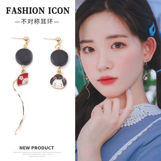 Alloy Girl Face Mask Fan Earrings MIC-MDD036