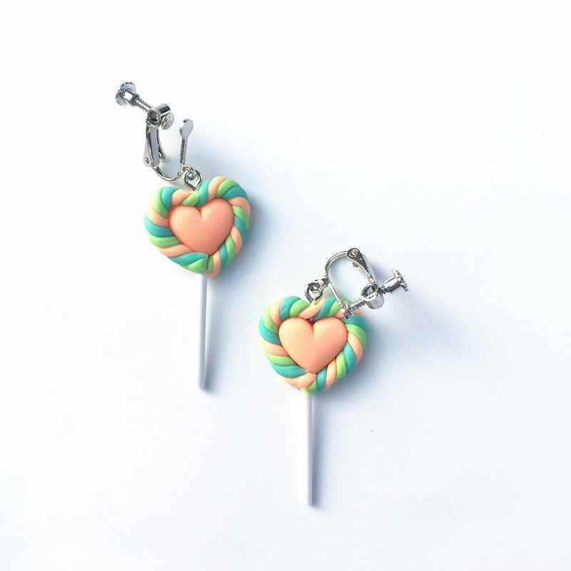 Resin cartoon love lollipop ear clip (Minimo de Compra 2) MIC-ChouT016