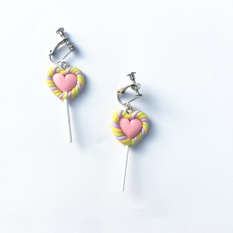 Resin cartoon love lollipop ear clip (Minimo de Compra 2) MIC-ChouT016