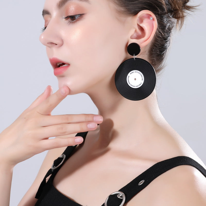 Acrylic vinyl record circular earrings MIC-XueP138