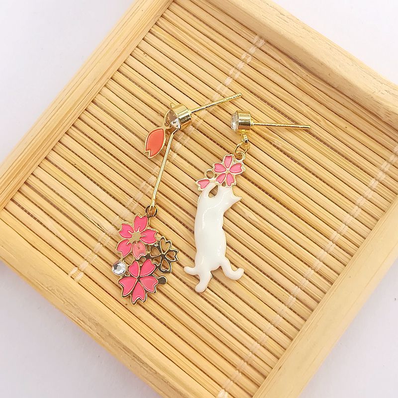 Alloy Cute Cat Flower Earrings MIC-MSY008