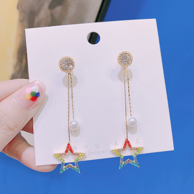 Alloy Love Five Point Star Pearl Earrings (Minimo de Compra 2) MIC-KaT001